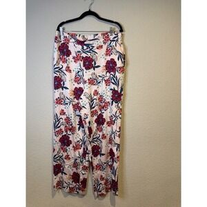 Adore Me Floral Pajama Pants XL Pink Satin Lounge Wide Leg Smocked Waistband